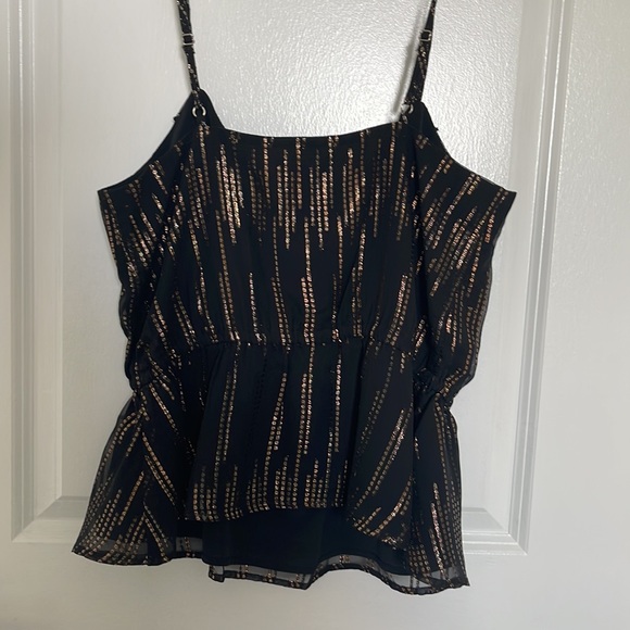 EXPRESS Metallic Ruffle Button Up Peplum Cami - Picture 4 of 4